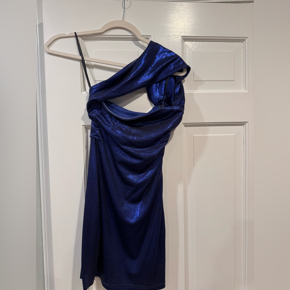 Super down blue off the shoulders mini dress